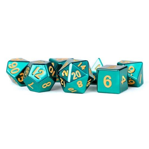 Turquoise with Gold Numbers 16mm Polyhedral Dice Set