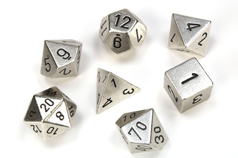 Würfel-Set Solid Metal Silver Colour Poly 7 dice set