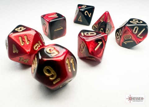 7 Würfel mehrseitig Gemini® Mini-Polyhedral Black-Red/gold