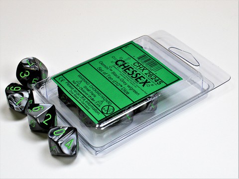 Würfelset: 10 Würfel mehrseitig Gemini® Black-Grey/green Set of Ten d10s