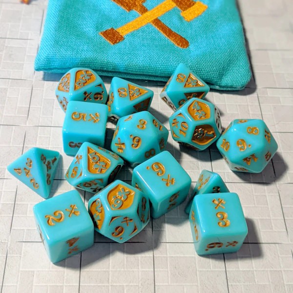 Dice Set Bludgeoning Damage Acrylic Teal/Copper