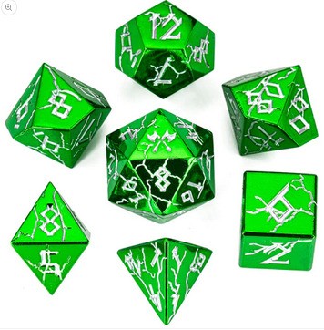 Metal Solid Barbarian Shiny Green w/Silver Dice Set (7)