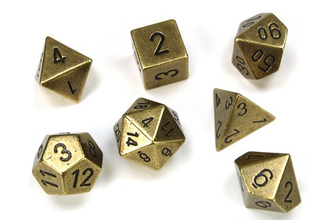 Würfel-Set Solid Metal Old Brass Colour Poly 7 dice set