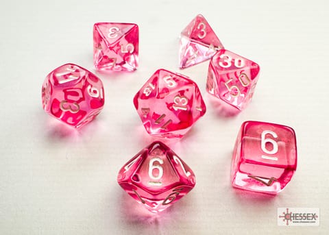 7 Würfel mehrseitig Translucent Mini-Polyhedral Pink/white