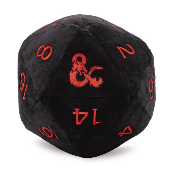 UP - Dice - Jumbo D20 Novelty Dice Plush in Black with Red Numbering D&D Style