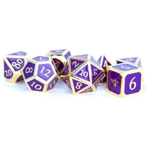 Gold with Purple Enamel 16mm Polyhedral Dice Set