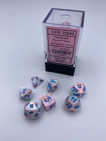 7 Würfel mehrseitig Festive® Mini-Polyhedral Pop Art™/blue