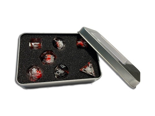 Würfelset: Handcrafted Sharp Edge Resin Skull-Transparent red/black