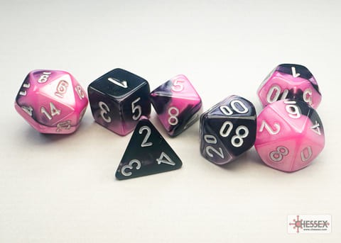 7 Würfel mehrseitig Gemini® Mini-Polyhedral Black-Pink/white