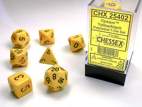 Würfelset: 7 Würfel mehrseitig Opaque Polyhedral Yellow/black 7-Die Set