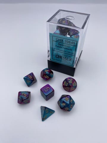 7 Würfel mehrseitig Gemini Mini-Polyhedral Purple-Teal/gold