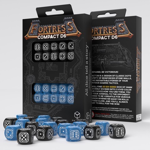 Würfelset: 20 Würfel 6-seitig Fortress Compact D6: Black&Blue