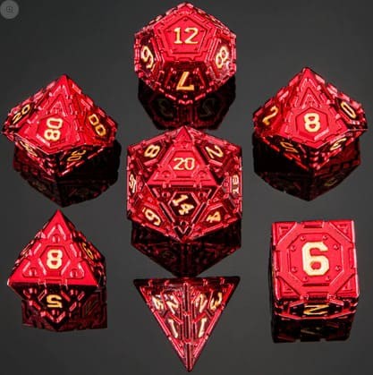 Solid Metal Star Map Red W/ Gold Dice Set (7)