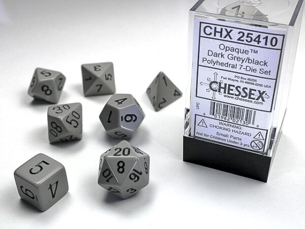 Würfelset: 7 Würfel mehrseitig Opaque Polyhedral Dark Grey/black 7-Die Set