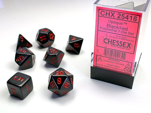 Würfelset: 7 Würfel mehrseitig Opaque Black/red