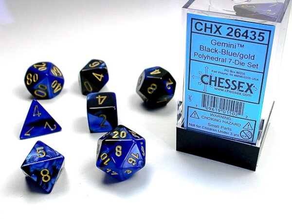 Würfelset: 7 Würfel mehrseitig Gemini Black-Blue w/gold