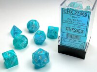 Würfelset: 7 Würfel mehrseitig Cirrus Aqua/silver