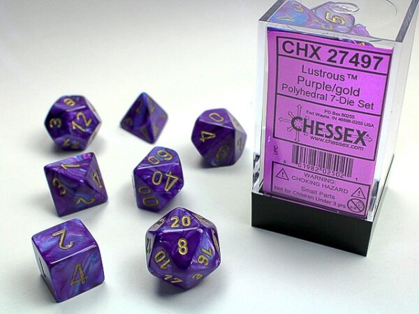 Würfelset: 7 Würfel mehrseitig Lustrous Purple/gold