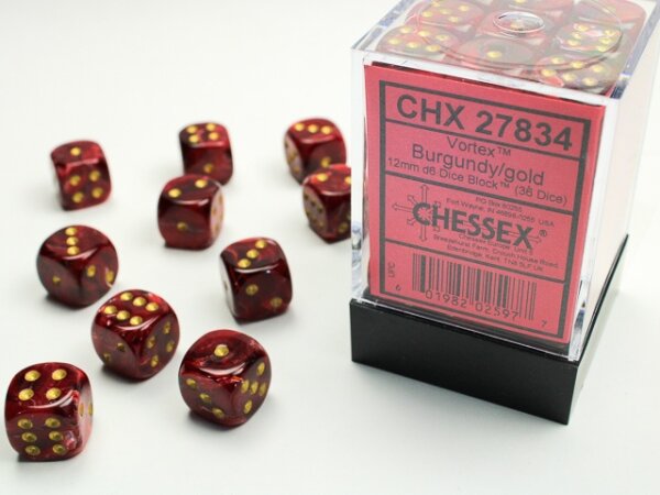 Würfelset: 36 Würfel 6-seitig Vortex Dice Burgundy/gold
