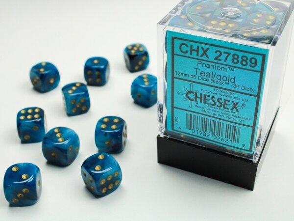 Würfelset: 36 Würfel 6-seitig Phantom Teal/gold