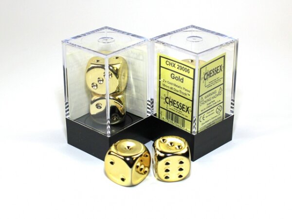 Würfel-Set: 2 Würfel sechseitig Farbe Metallic Gold (16mm)