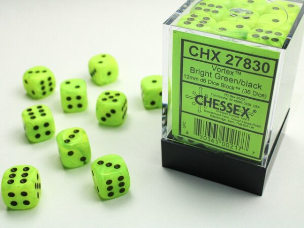 Würfelset: 36 Würfel 6-seitig Vortex Dice Bright Green/black