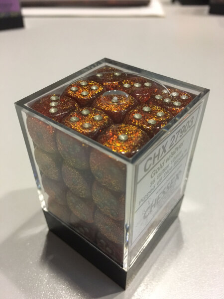 Würfelset: 36 Würfel 6-seitig Glitter Gold/silver