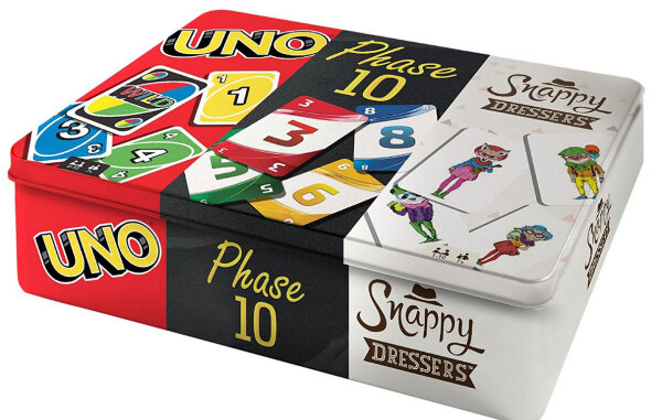 Kartenspiel-Klassiker in Metalldose (UNO, Phase 10, Snap