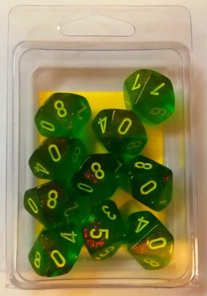 Würfel-Set: Würfelset: 10 Würfel 10-seitig Borealis Maple Green/yellow