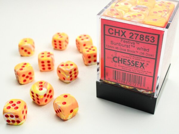 Würfelset: 36 Würfel 6-seitig Festive Sunburst w/red
