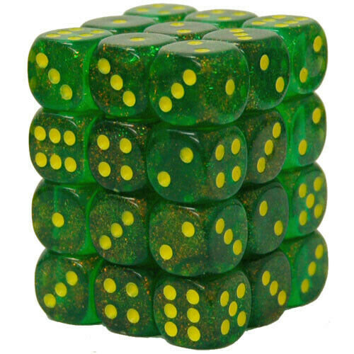 Würfelset: 36 Würfel 6-seitig Borealis Maple green/yellow
