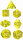 Würfelset: 7 Würfel mehrseitig Translucent Yellow w/white