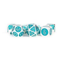Silver with Teal Enamel Digital 16mm Polyhedral Dice Set