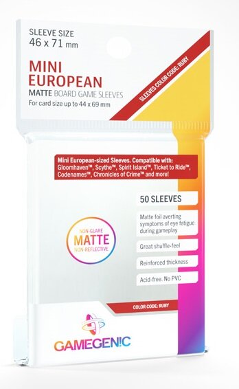 Gamegenic MATTE Mini European-Sized Board Sleeves 46 x 71mm (Ruby)