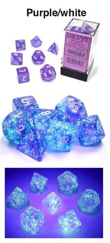 Würfelset: 7 Würfel mehrseitig Borealis Purple/white