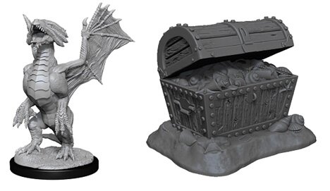 Bronze Dragon Wyrmling & Pile of Sea found Treasure