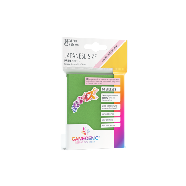Gamegenic - PRIME Japanese Sized Sleeves Green (60 Sleeves)
