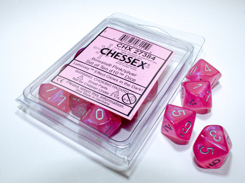 Würfelset 10 Würfel 10-seitig Borealis Pink/silver Luminary
