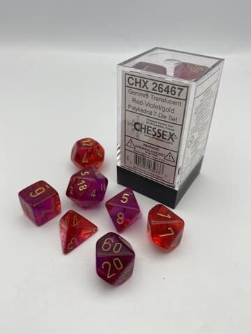 Würfelset: 7 Würfel mehrseitig Gemini Polyhedral Translucent Red-Violet/gold