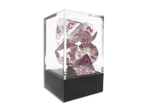 Würfelset: 7 Würfel mehrseitig - zweifarbig transparent (Weiß)