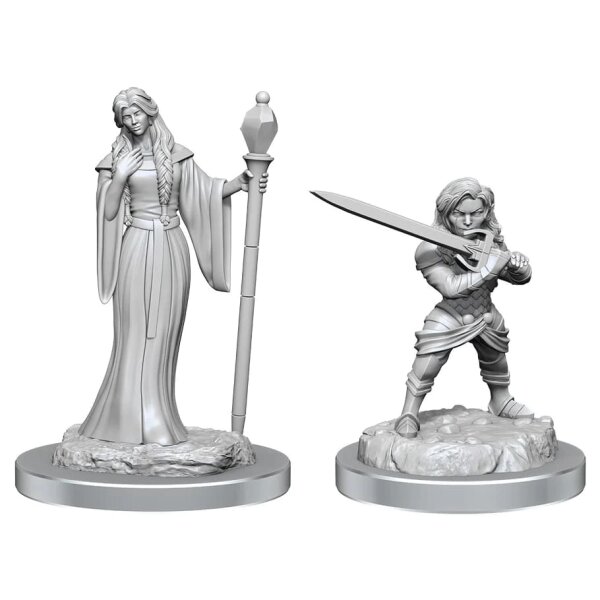 Critical Role Unpainted Miniatures - Human Wizard Female & Halfling Holy Warrior Female