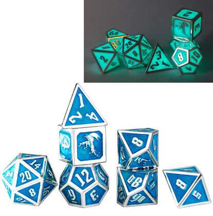 Draconis Silver w/Glow In The Dark Dice Set (7)