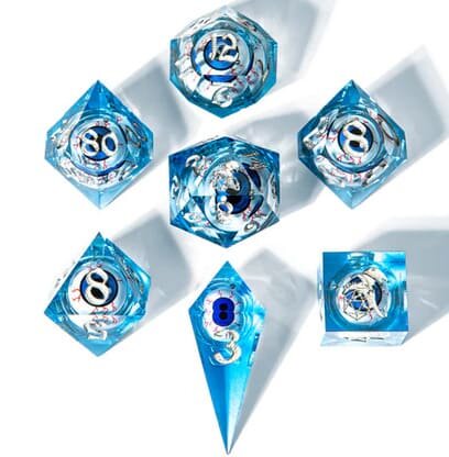 Always Watching Blue Rolling Eyeballs Sharp Edged Dice Set (7)