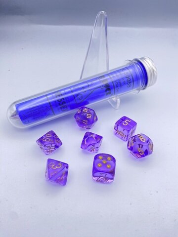 Würfelset: 7 Würfel mehrseitig Transculent Lavender/gold (LAB DICE Serie 7)