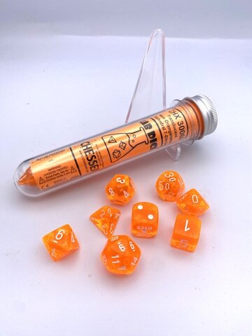 Würfelset: 7 Würfel mehrseitig Transculent Neon Orange/white (LAB DICE Serie 7)