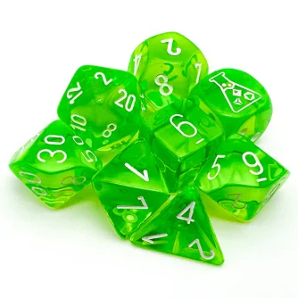 Würfelset: 7 Würfel mehrseitig Transculent Rad Green/white (LAB DICE Serie 7)