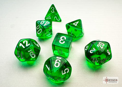 7 Würfel mehrseitig Translucent Mini-Polyhedral Green/white
