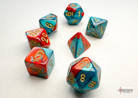 7 Würfel mehrseitig Gemini Mini-Polyhedral Red-Teal/gold