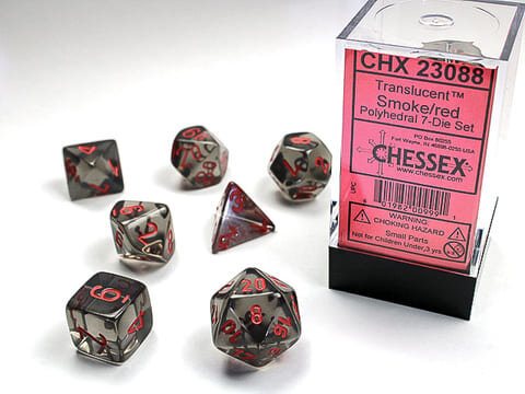 7 Würfel mehrseitig Translucent Polyhedral Smoke/red