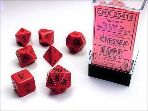 Würfelset: 7 Würfel mehrseitig Opaque Polyhedral Red/black 7-Die Set